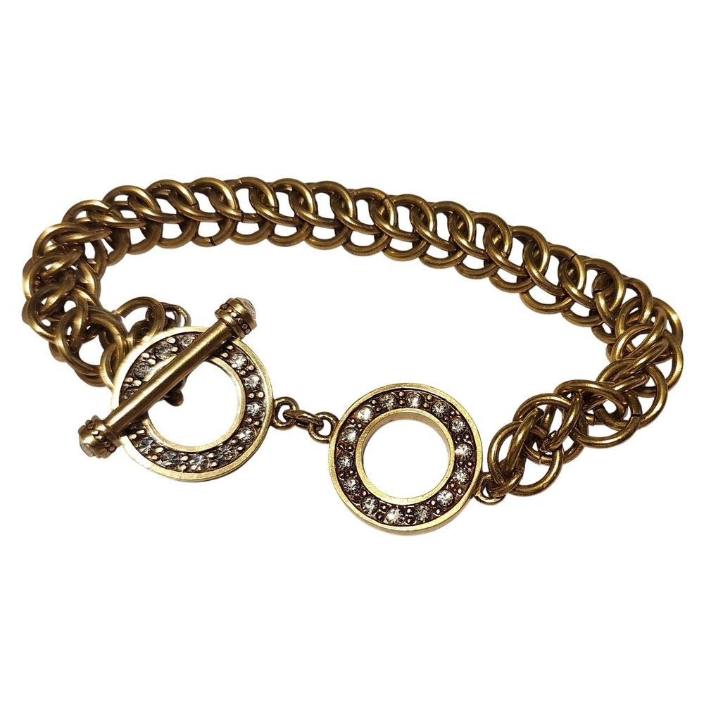 Heidi Daus Crystal Pave Toggle Clasp Chain Link Bracelet Gold Tone